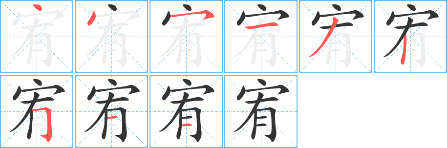 宥的笔顺写法