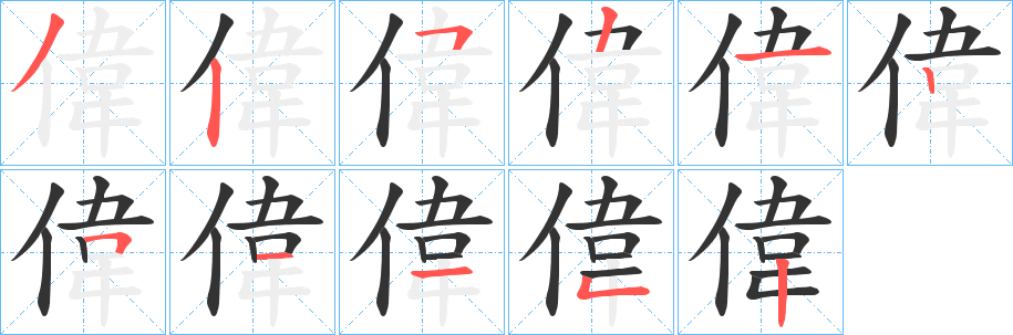 偉的笔顺写法