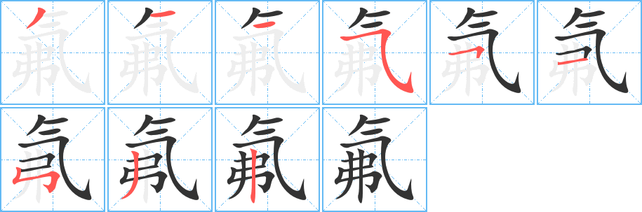 氟的笔顺写法