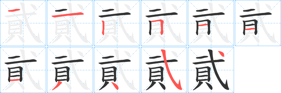 貮的笔顺写法