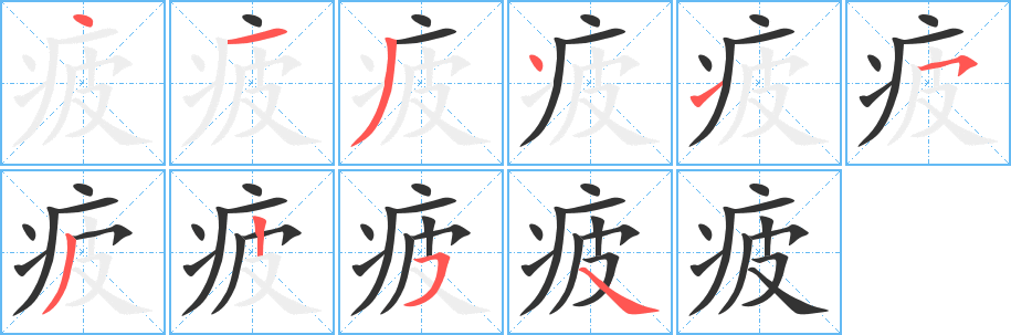 疲的笔顺写法