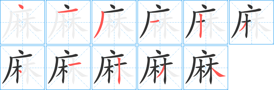 麻的笔顺写法