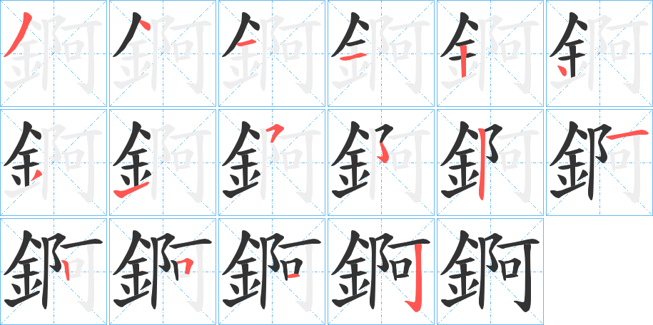 錒的笔顺写法